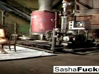 Flirty Sasha lives out her fantasies in the boiler room